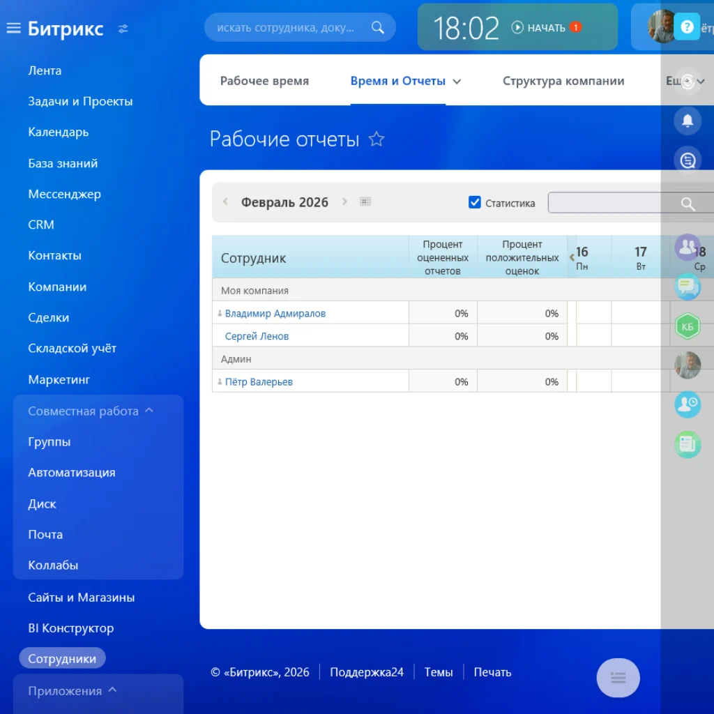 контроль рабочего времени в CRM Битрикс